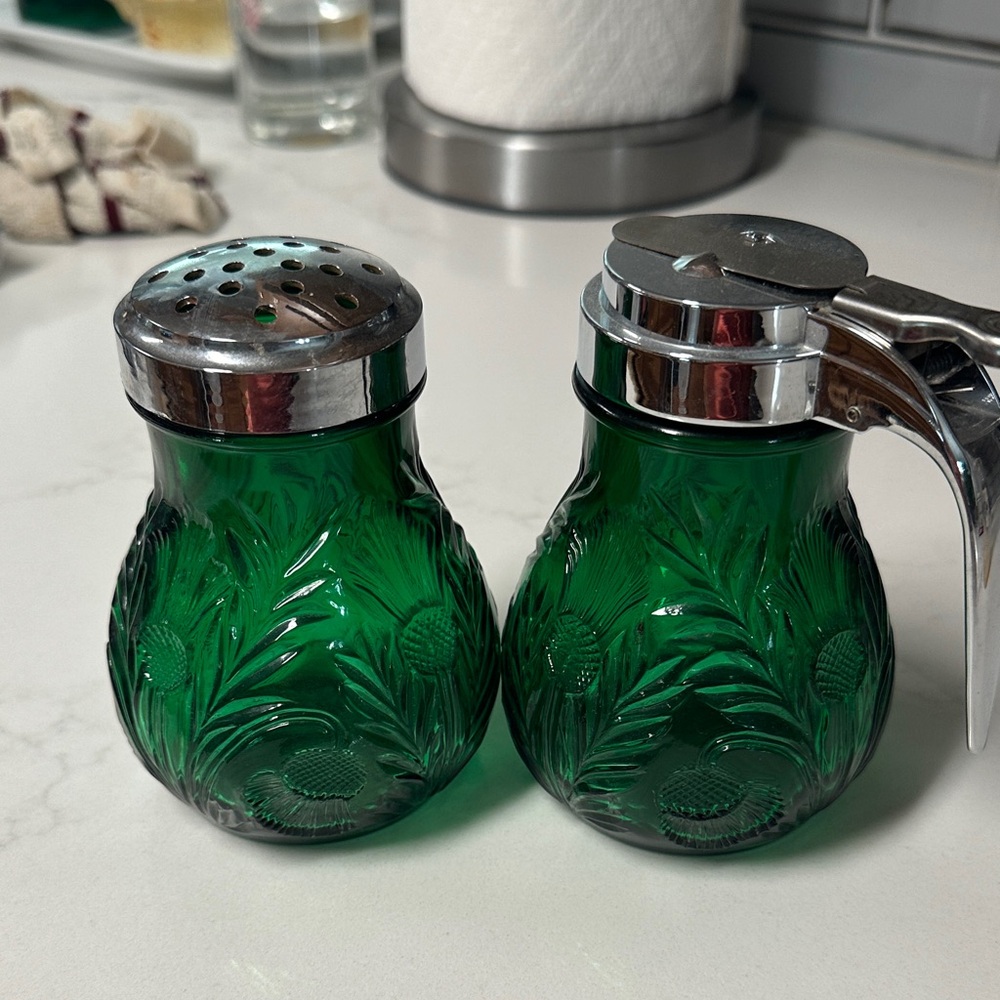 Green Glass Salt and Pepper Shaker Set